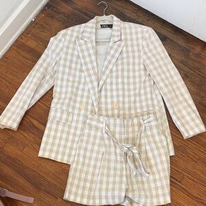Zara Tan Checkered Blazer and Shorts Ensemble set size S blazer and m Shorts